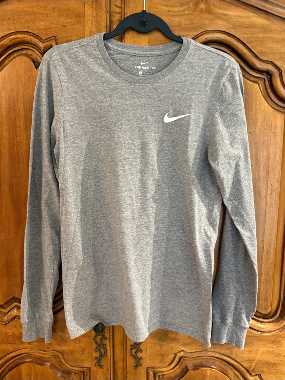 Nike Gray Long-Sleeve Crewneck Shirt with White Swoosh